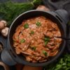 Beef,Stroganoff,With,Cremini,And,Champignons,On,A,Frying,Pan.