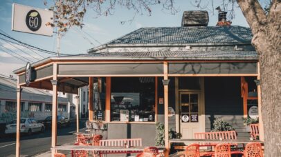 Relaxing garden courtyard at Cafe GO Geelong, now open on Sundays for family brunch.